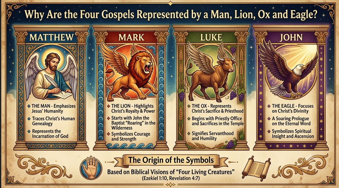 Why Are the Four Gospels Represented by a Man, Lion, Ox and Eagle?