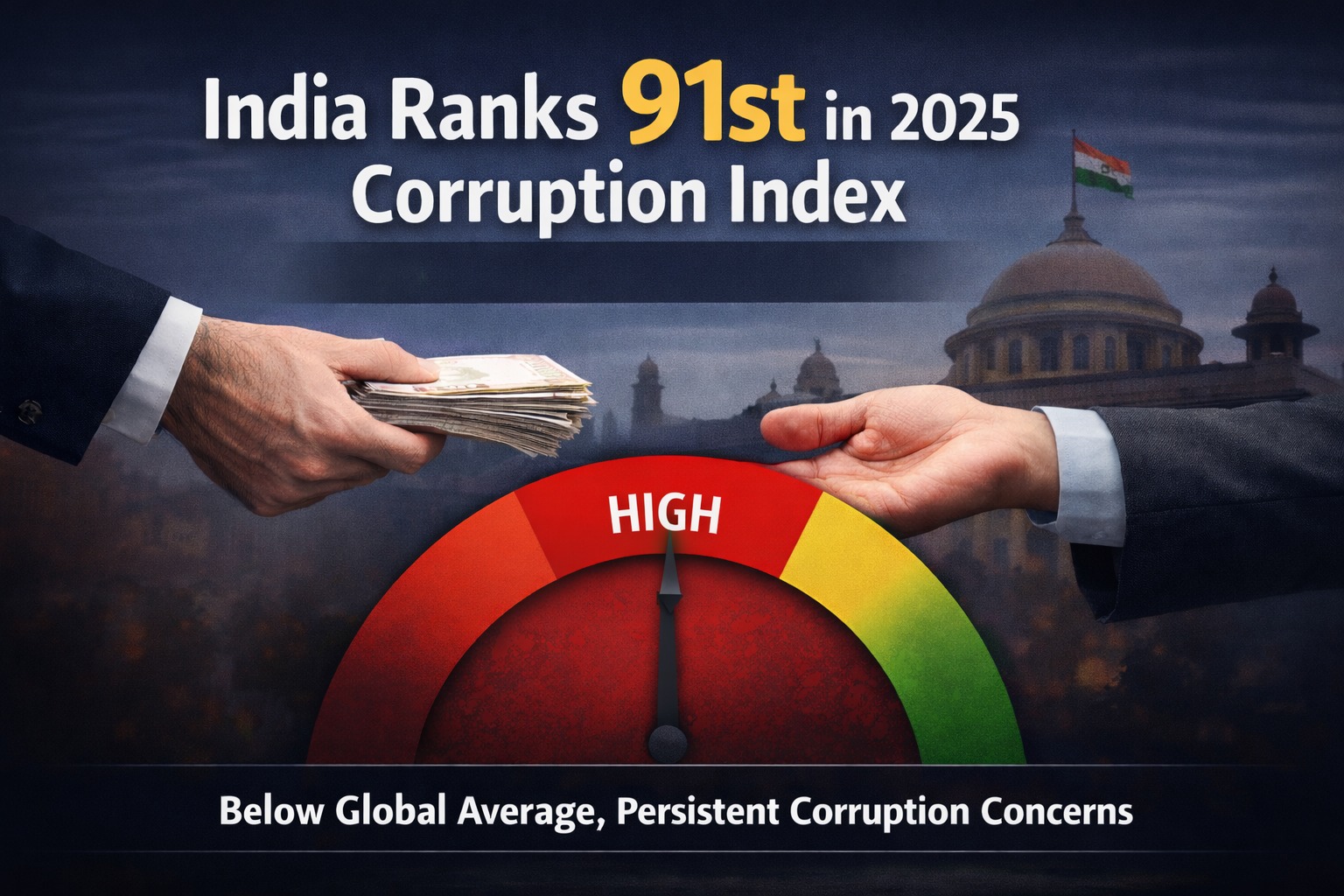 India Ranks 91st in 2025 Corruption Perceptions Index